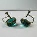 1920s Vintage Art Deco Earrings Teal Green Czech Glass Fleur De Lis Setting Screw Backs