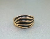 Black Enamel Waves Ring - 18K HGE
