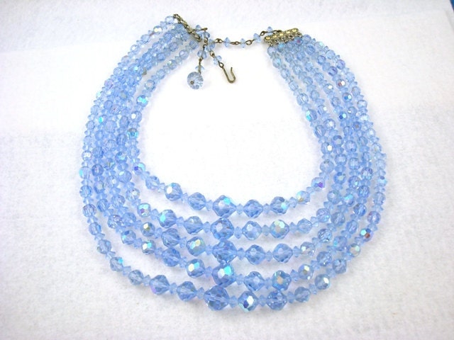 RESERVED FOR WISHINME - Vintage Blue Aurora Borealis Crystals Parure Set