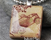 Old Time Car AUTO Handmade Scrabble Tile Art Pendant Charm Jewelry Necklace