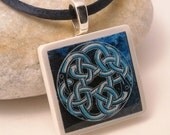 Celtic Polymer Clay Necklace Blue Square