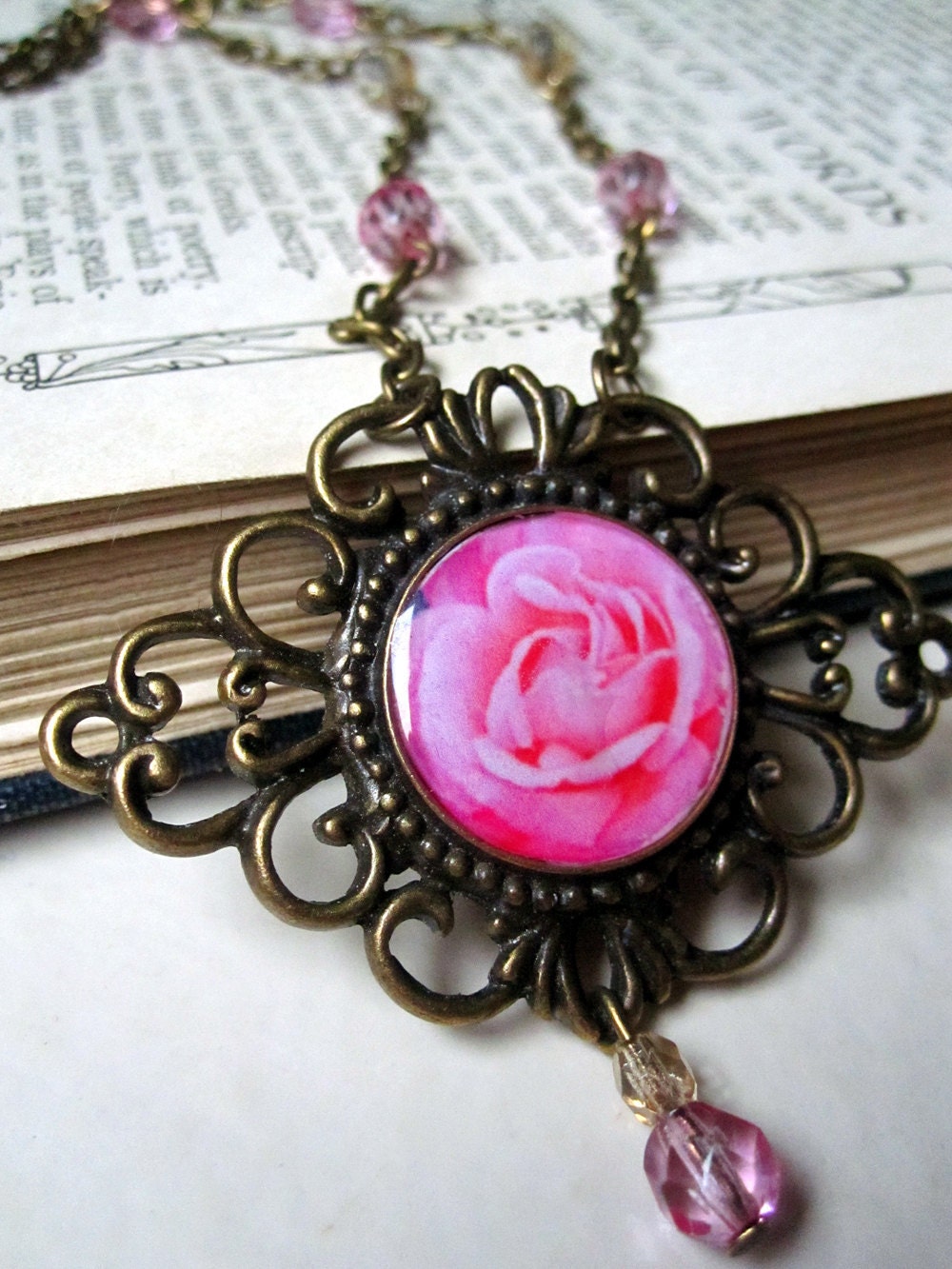 Light Pink Rose polymer clay necklace