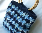 Crochet Purse, Blue with Bamboo Handles