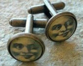 Pair of Antiqued Brass Man in the Moon Cuff Links