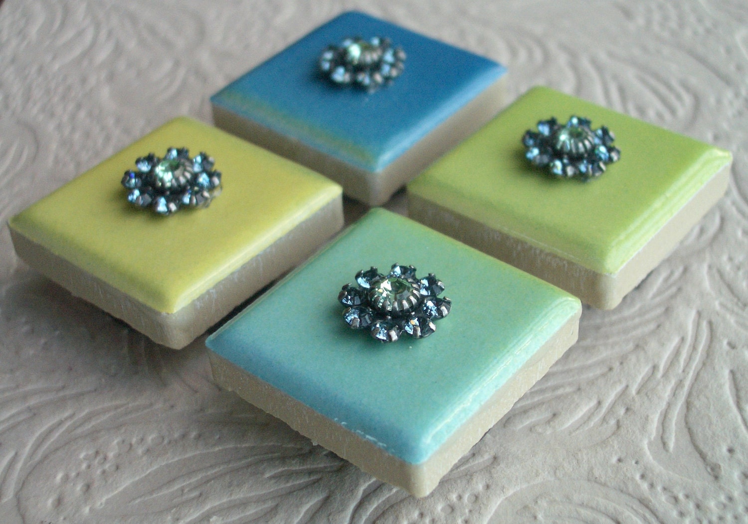 Fridge Bling -- Upcycled Ceramic Tiles and Swarovski Crystal Magnets, No. 5