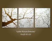 Custom Blossom Branches Painting - HUGE 48 x 20, Heavy Textured Acrylic Art PAINTING on canvas, Contemporary Earthy Tree Art