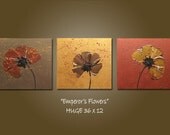 CUSTOM Emperor's Flowers - 36 x 12, Acrylic PAINTING canvas, gallery wrapped ready to hang, Heavy Textured ORIGINAL