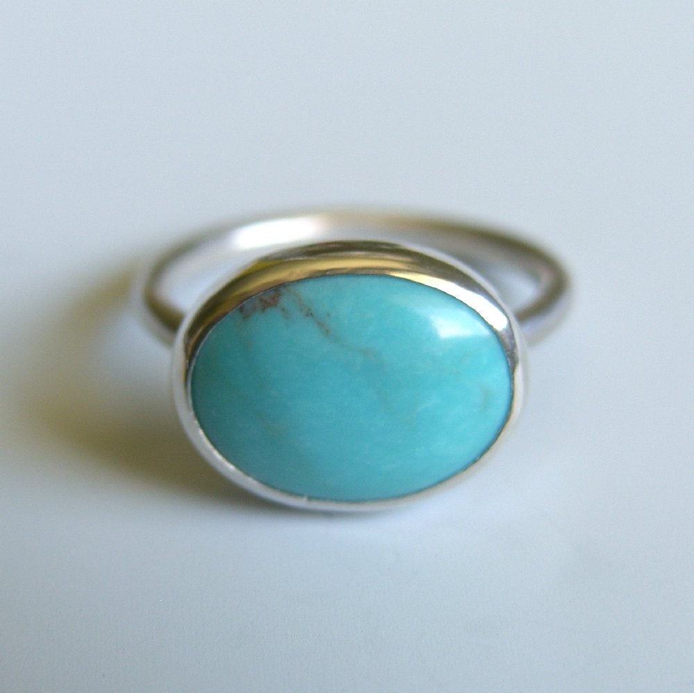 Turquoise Ring Sterling Silver Bezel Set Oval Turquoise Ring