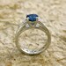 Blue Sapphire and Diamond Lucida-Style Engagement Ring with Scrolls in 14K White Gold