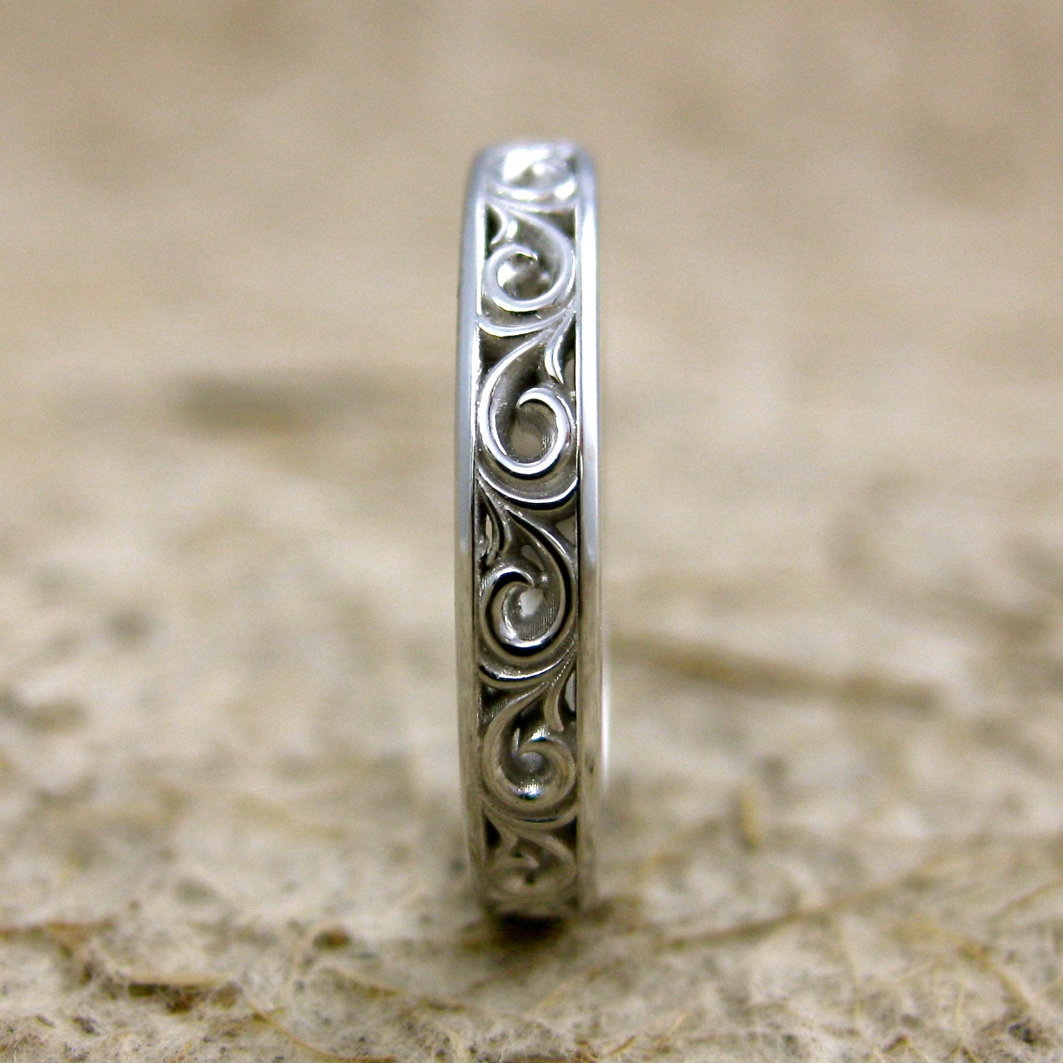Flower scroll wedding band