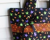 Knitting Tote Bag Autumn Leaves Moons & Stars Black Orange - Perfect Handbag Knitting Tote Combo