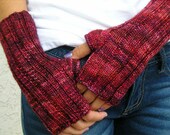 Fingerless Gloves Hand Knit Arm Hand Warmers Soft Merino Wool Hand Dyed Cranberry Red - CUSTOM Knit