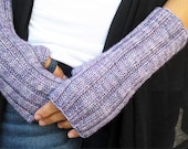 Fingerless Gloves, Merino Wool Hand Arm Warmers Hand Knit Dusty Lavender Lilac Violet, Made to Order