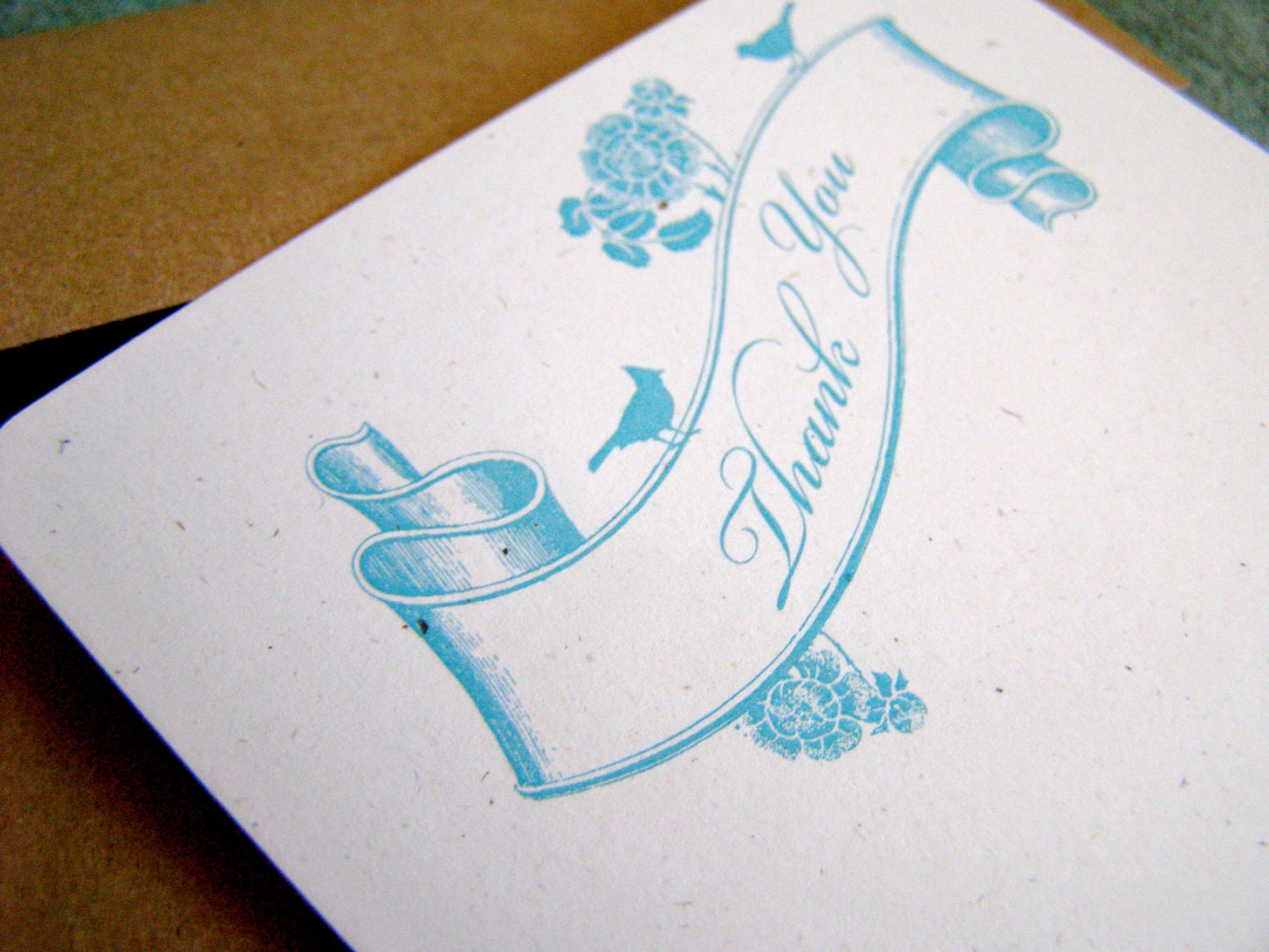 25 Blue Bird Thank You Note Stationery with Kraft Paper Envelope and Lining