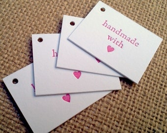 Handmade with Love White Cotton Letterpress Tags - 4 pack