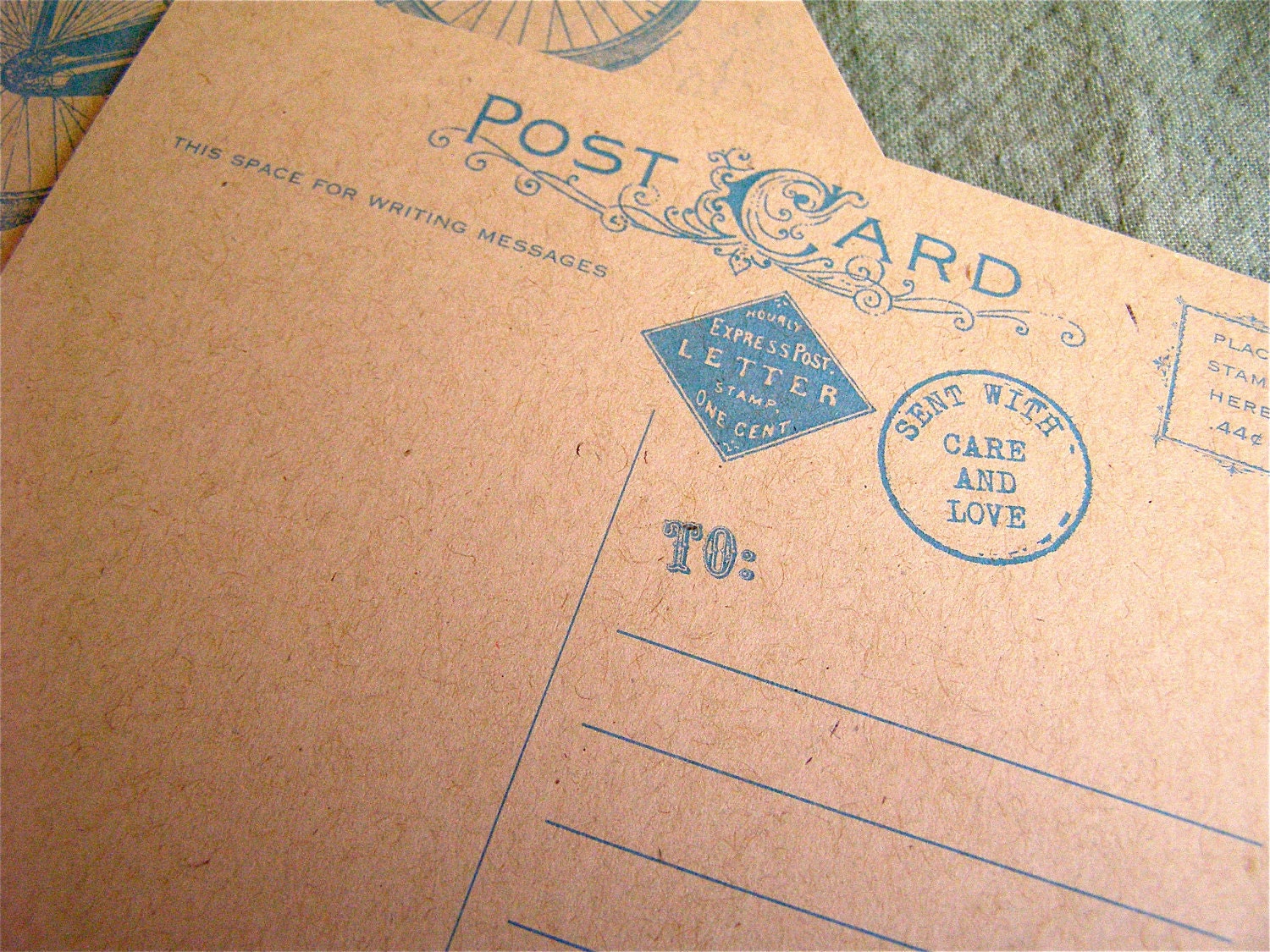 50 Thank You Note - Bicycle Postcard in Blue - Vintage Inspired