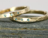 Diamond and 14k Gold Wedding Band, Stackable 14k Gold Ring, Hammered Ring, 14k Gold and Flush Set Diamonds Stack Ring
