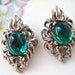 Vintage Earrings Austria Green Rhinestone