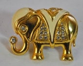 1992 Gold Tone Rhinestone and Enamel Elephant Pin Pendant by Kenneth J. Lane for Avon