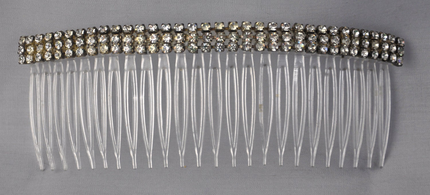 Vintage Art Deco Style White Rhinestone Oversized Hair Comb Hair Jewelry