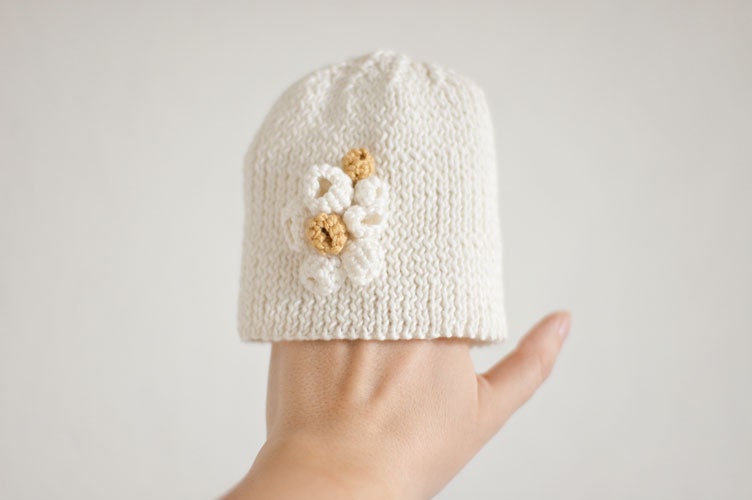 Modern Cotton Baby Girl Hat for Spring Summer - First Flowers - 0 to 6 Months - Made to Order - OOAK