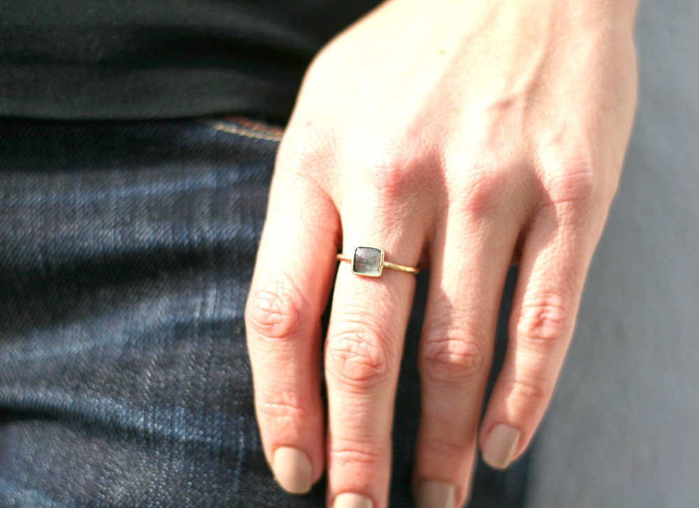 Rose Cut Tourmaline Slice Ring