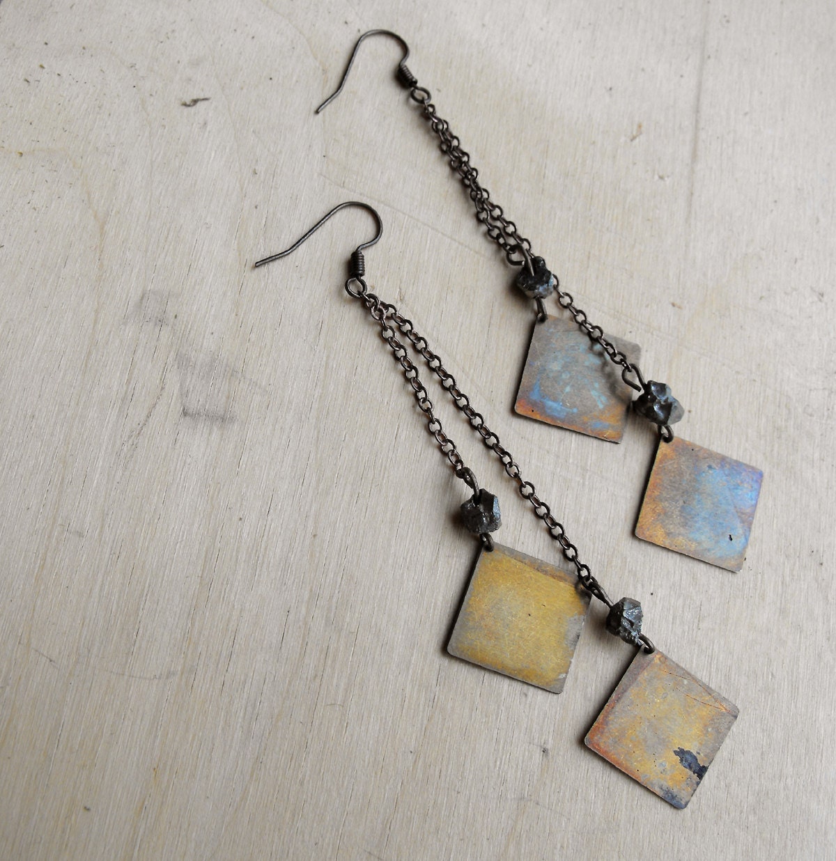 Rustic Copper Square and Pyrite Dangles