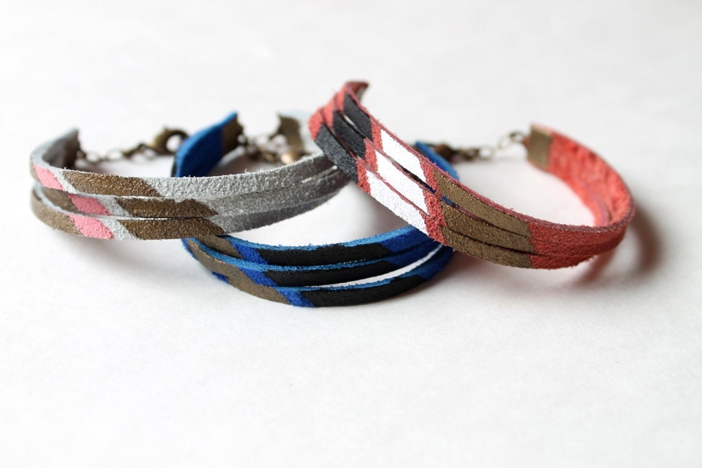 Rose and Gold Hand Painted Leather Bracelet