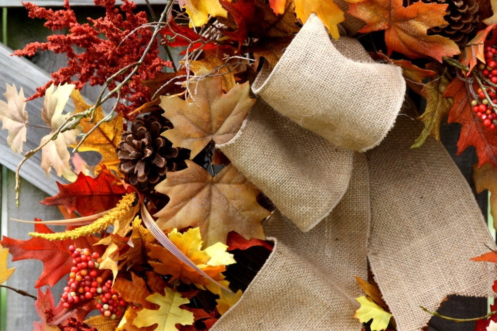 FULL 30" Fall Leaf Wreath with Burlap Bow