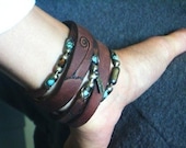 The Wanderer, Leather Wrap Bracelet , Cuff,  Bangle, Turquoise, TigerEye, Necklace or Ankle Wrap, Womens or Mens Leather