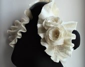 Designer Bolero Wrap Ivory, Felted Silk, Merino, Pearls, Roses Corsage, Best Seller, Fall Fashion