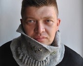 SALE Scarf Cowl Neckwarmer Men Grey Merino Felted For HIM Bandoleer Bullet Urban Military Homme 2011