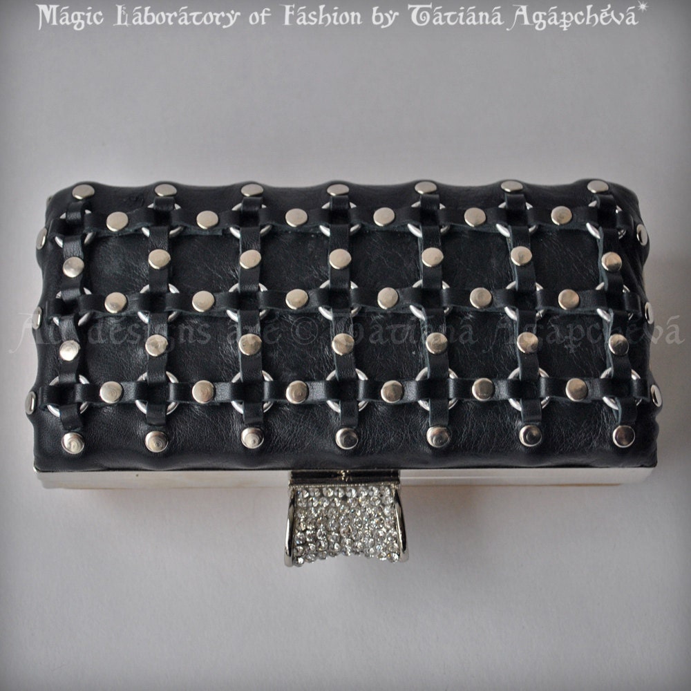 SALE Chainmaille Clutch, Purse Leather Italian Black Lambskin, intrecciato, Luxury, TianaCHE