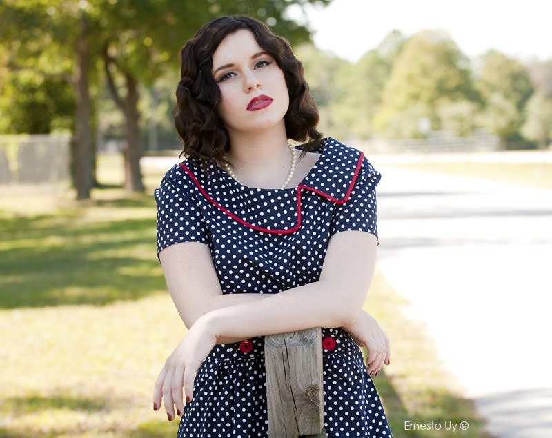polka dot Dress asymmetrical collar - LISETTE style