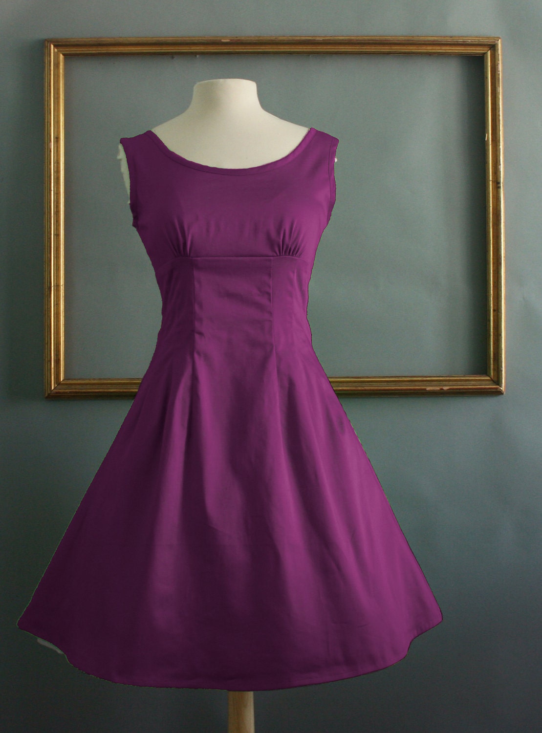 empire waist dress with flare skirt in turquoise, green, magenta and black - REBECCA style