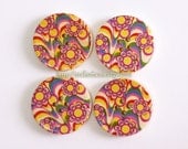 Wooden Buttons - Abstract Flowers (4 in a set)
