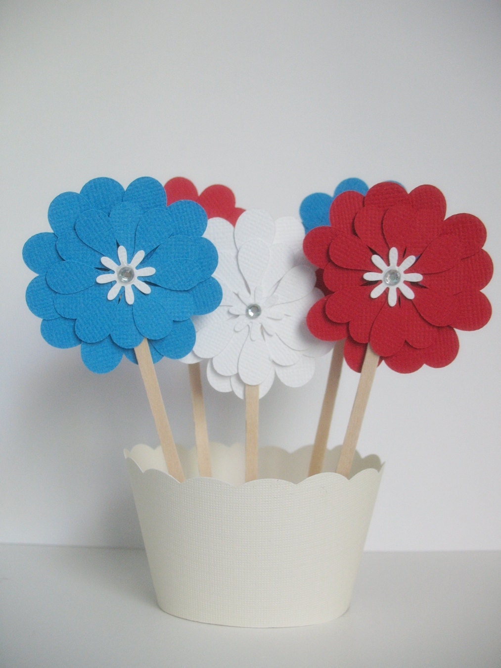 Cupcake Toppers - 12 Red White Blue Il_170x135