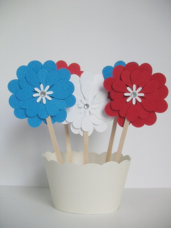 Cupcake Toppers - 12 Red White Blue Il_570xn