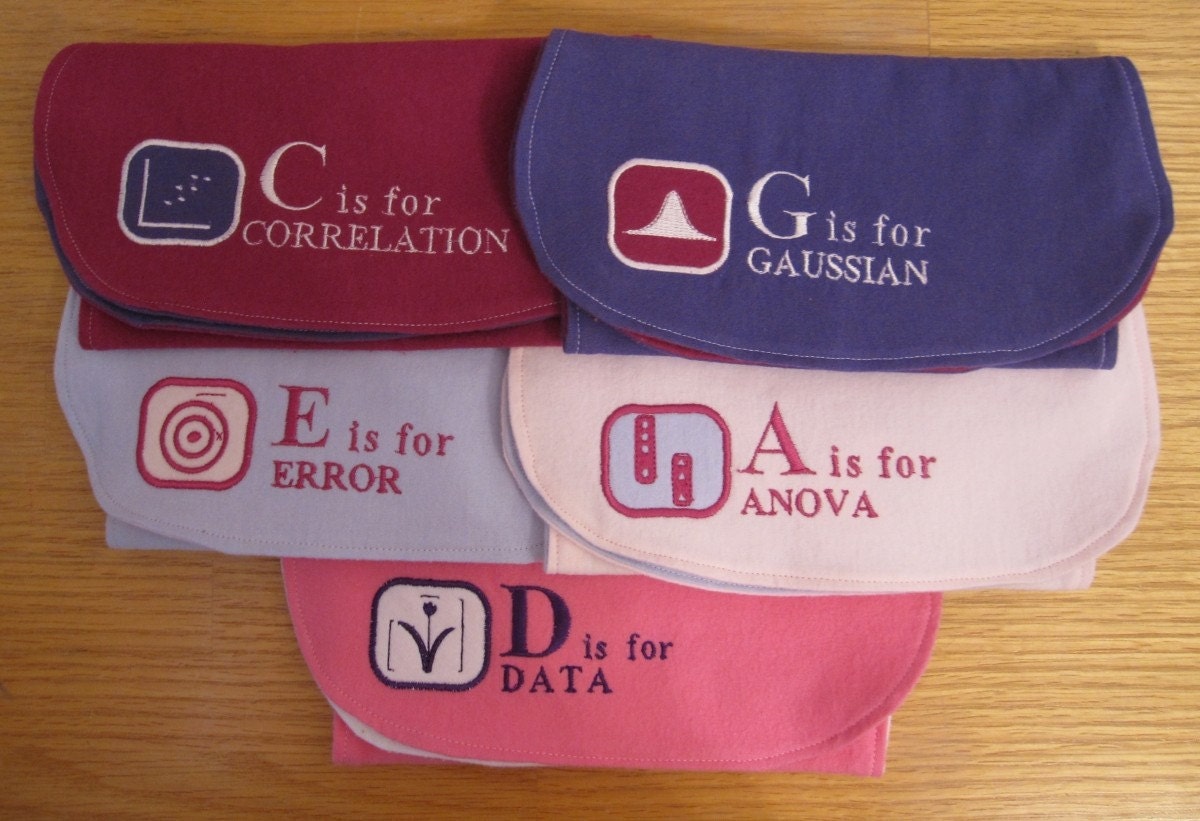 Set of 5 ABC's of Statistics Burp Cloths - Made to Order