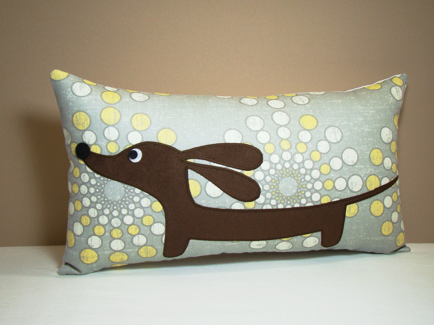 Wiener Dog Dachshund Pillow - Doxie in the Dewdrop Garden