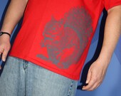 Super Squirrel TShirt, Gray on Red - Unisex L