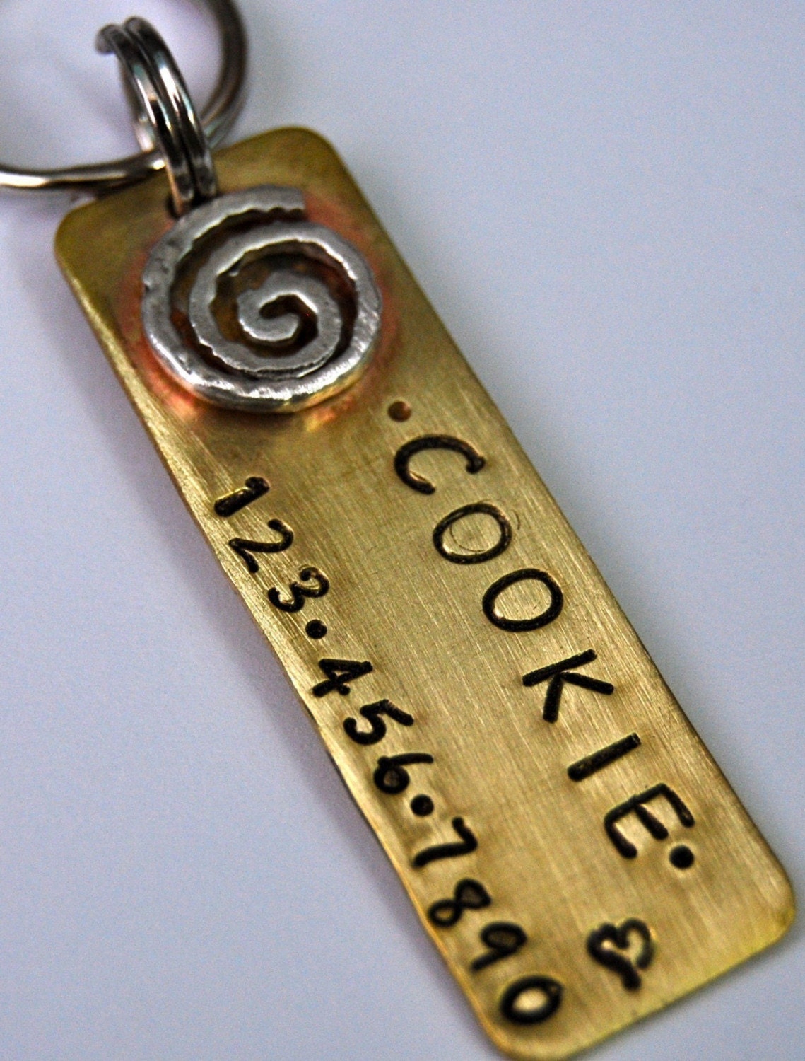 Custom Pet id tag / Brass Rectangle Swirly Pooch