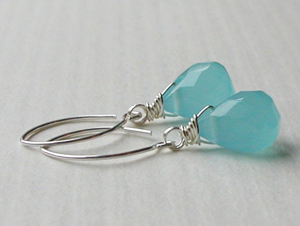 Aqua Drops Earrings- Sterling Silver- Beach Wedding- Bride Bridesmaids