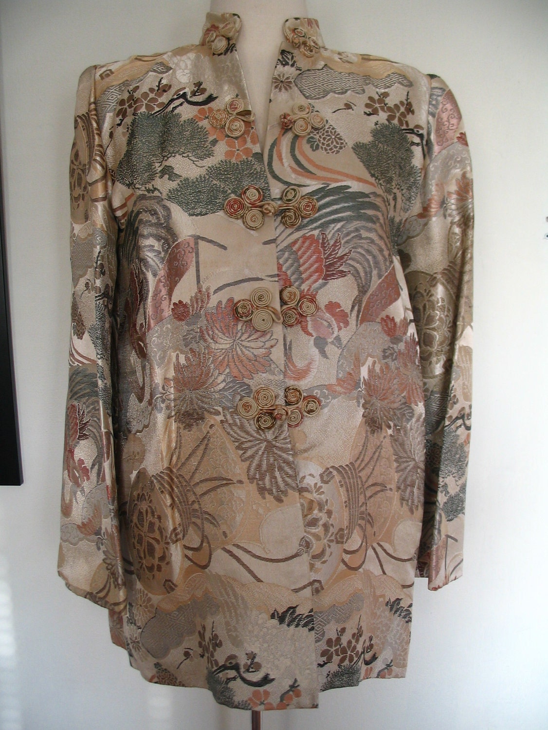 1940s Hollywood Brocade Rooster & Crane Lounging Jacket Size M