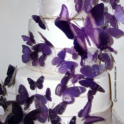 PURPLE BUTTERFLIES 46 Multi Sized 3D Wedding Birthday Cake Topper Weddings Decoration Amethyst