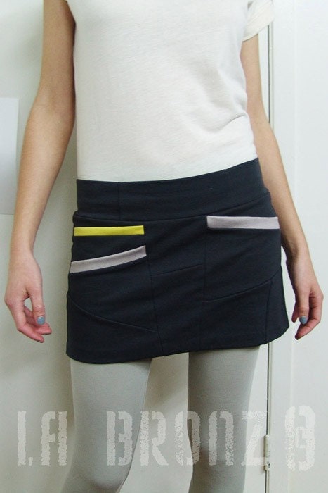 Bottoms Skirts Short Asymmetrical Charcoal Color Skirt with Diagonal Pockets in the Front