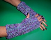 VIVID VIOLET Fingerless Gloves Handmade Crochet Metallic Sparkle Handwarmers