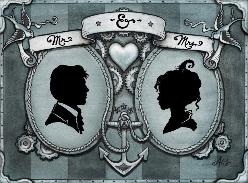 CUSTOM SILHOUETTE PAINTING - Double Steampunk Sailor Jerry Bkgd