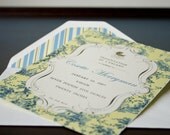 Toile Baby Carriage Birth Announcement, blue and yellow baby announcement - 10