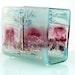 Fused Glass napkin holder ,  landscape shades of transparent blue and pink.